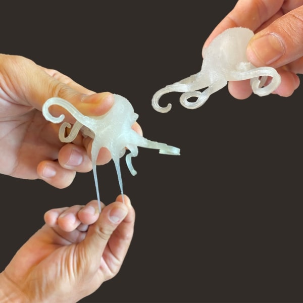 Extremely Flexible Octopus no shore hardness limit gel shore 00Pollen AM  mim metal cim ceramic technical 3D printing 3D printer industrial pellets granules extrusion small series medium series stainless steel thermoplastic granules open to materials multi-material