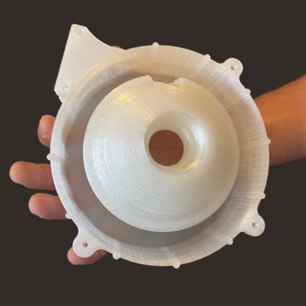 Turbine casing Pollen AM  mim metal cim ceramic technical 3D printing 3D printer industrial pellets granules extrusion small series medium series stainless steel thermoplastic granules open to materials multi-material