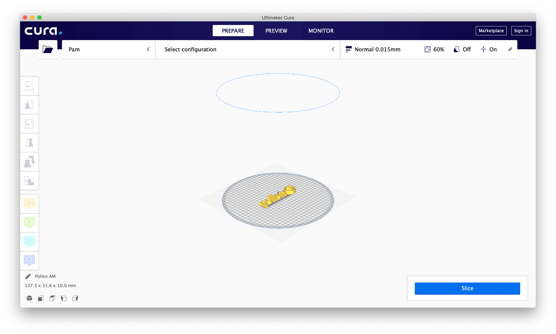 Importer un fichier 3D dans le logiciel de tranchage Impression 3D Imprimante 3D Fabrication additive Pollen AM Pam Imprimantes 3D Cura