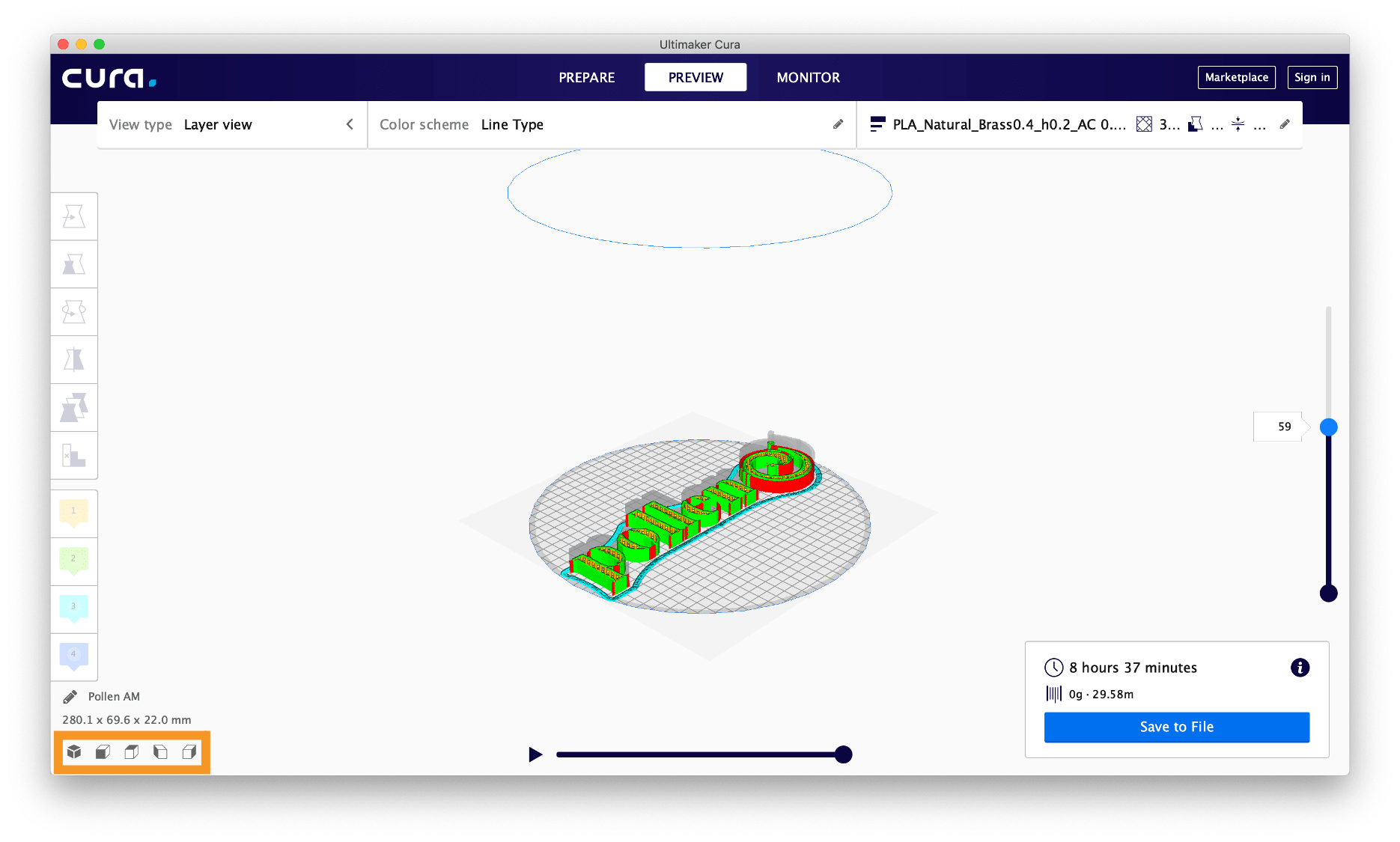 Move 3D file in the slicing software 3D printing 3D printer additive manufacturong Pollen AM Pam 3D printers Cura