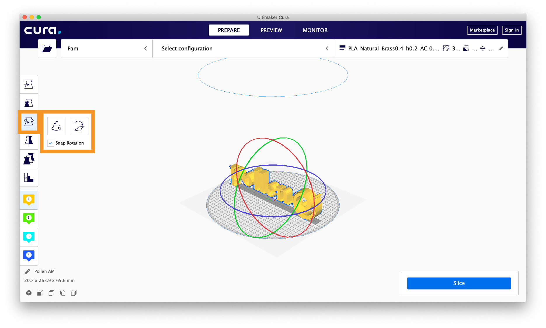 Scale 3D file in the slicing software 3D printing 3D printer additive manufacturong Pollen AM Pam 3D printers Cura