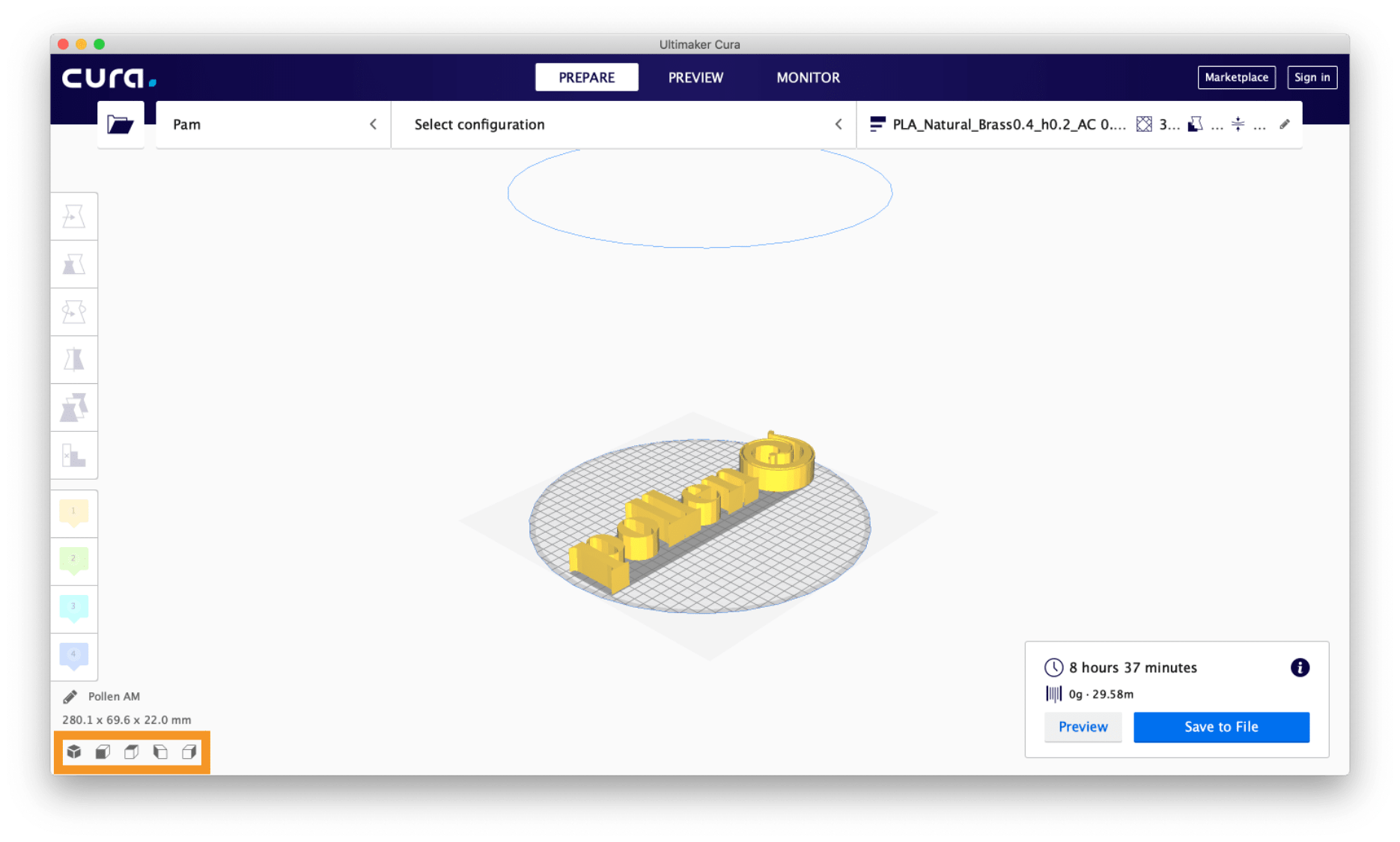 Move 3D file in the slicing software 3D printing 3D printer additive manufacturong Pollen AM Pam 3D printers Cura