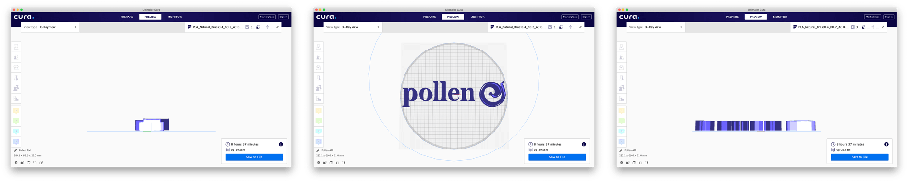 Move 3D file in the slicing software 3D printing 3D printer additive manufacturong Pollen AM Pam 3D printers Cura